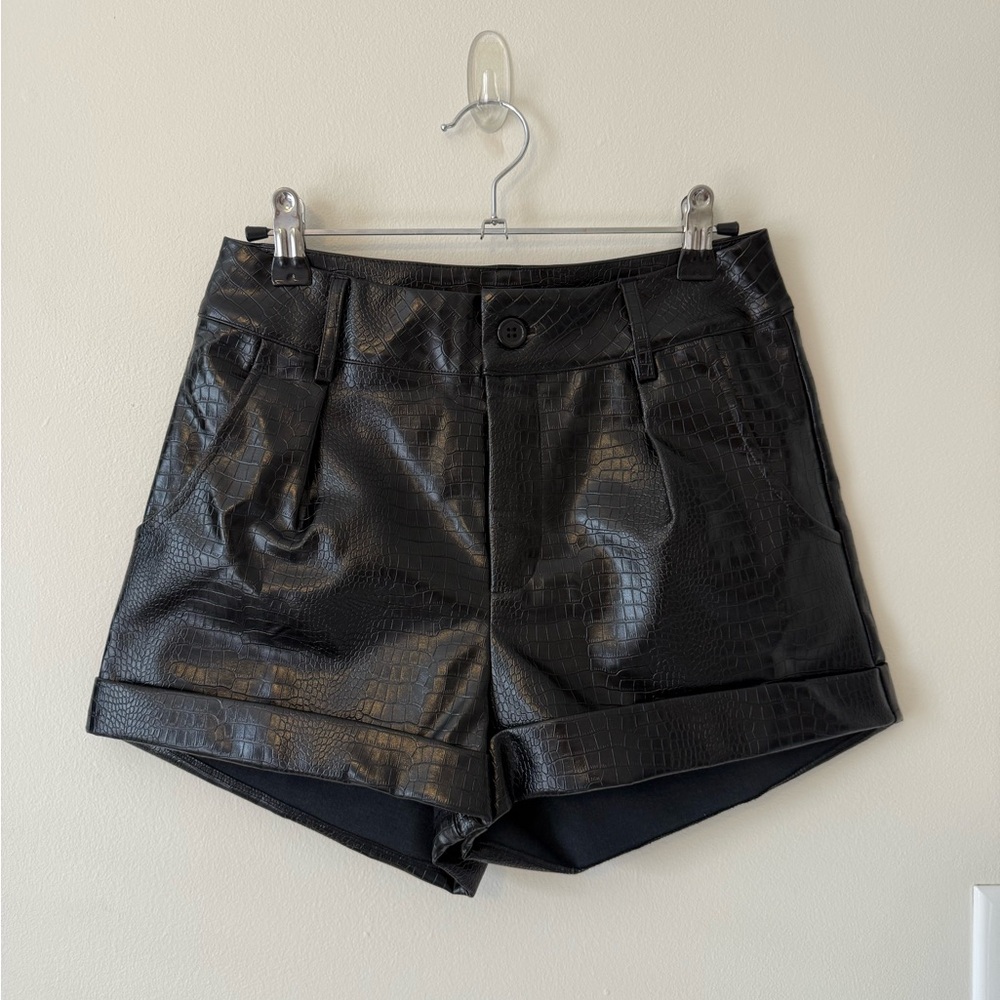 Superdown Black Dominica Python Leather Shorts - image 4